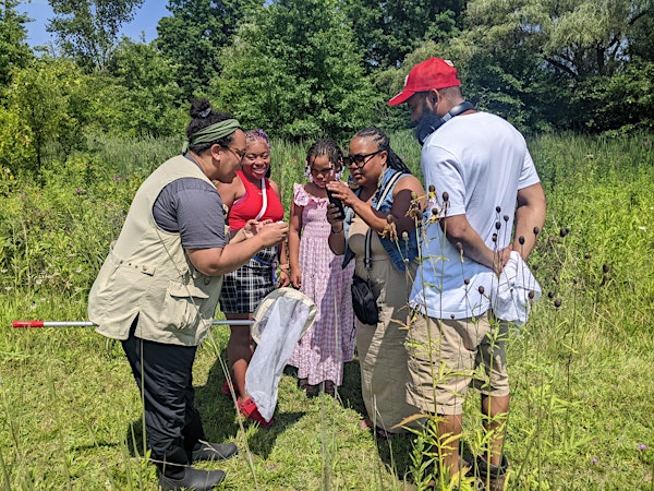 Participants gather for the Rouge Park Pollinator Walk, exploring a restored prairie ecosystem rich in wildflowers.
